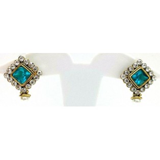 Gold Oxidized Women Earring Stud Jewelry PushBack Classy Gift - Rhinestone Bead 29